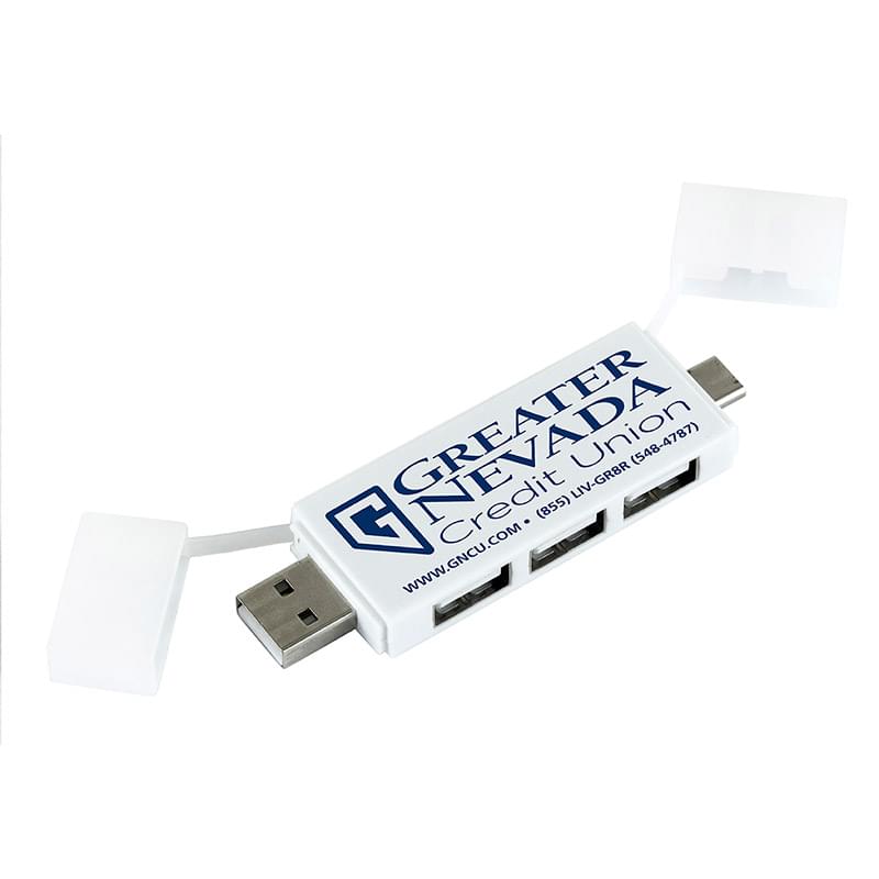"Freedom" 2-in-1 3 Port Mini USB Hub with Type A & Type C Adapter