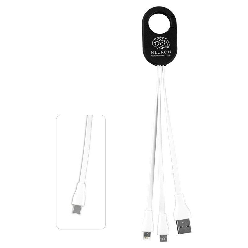 "Weber" 3-in-1 Charging Cable For Cell Phones and Tablets with Carabiner Type Spring Clip