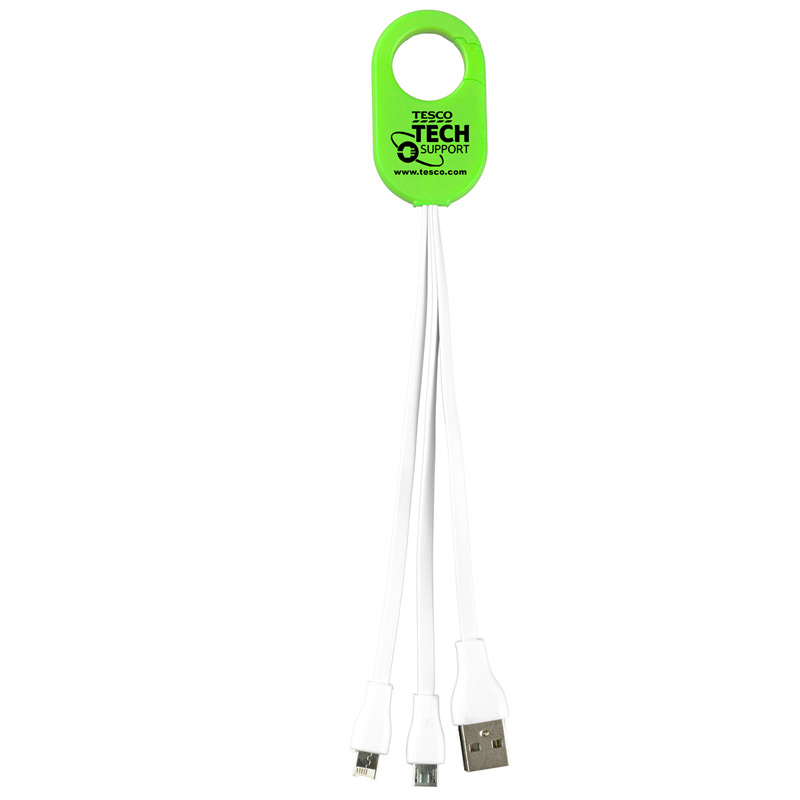 "Weber" 3-in-1 Charging Cable For Cell Phones and Tablets with Carabiner Type Spring Clip