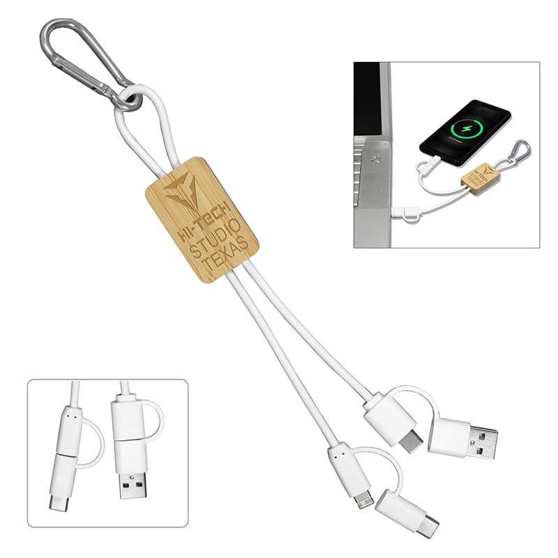 "LISBON" 5-in-1 Bamboo Cell Phone Charging Cable w/Carabiner