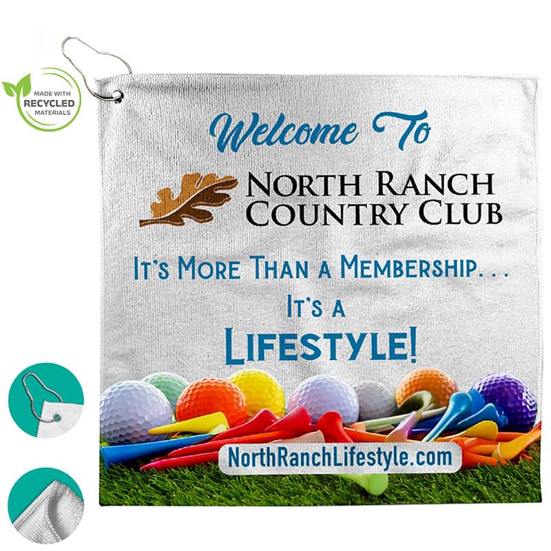 "BIRDIE" 15" x 15" Recycled Polyester Full Color Sublimation Golf Towel