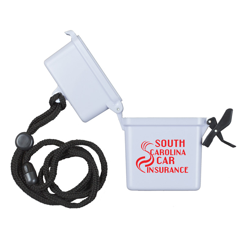 "EZ Carry" Ultra Thin Hard Plastic Hinged Top Waterproof Container with Breakaway and Adjustable Neck Lanyard
