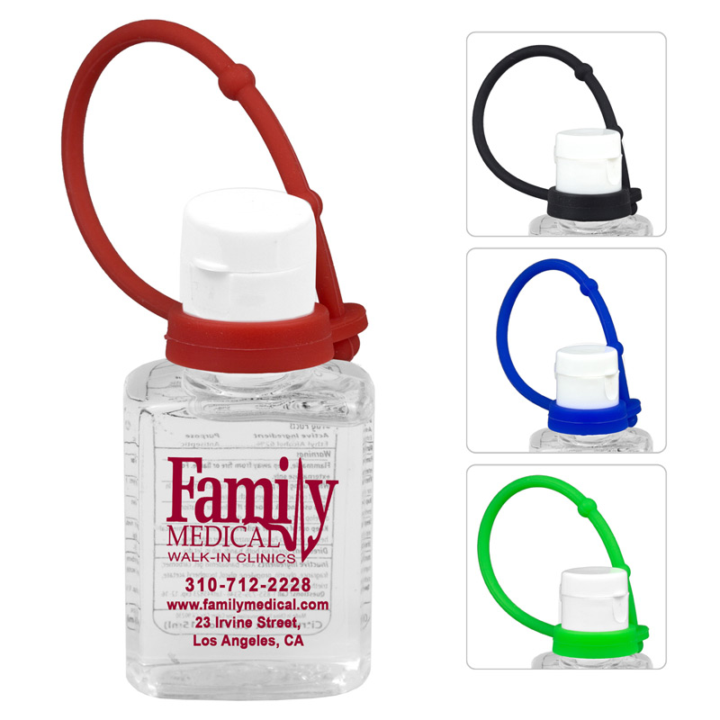 0.5 oz Compact Hand Sanitizer Antibacterial Gel in Flip-Top Squeeze Bottle with Colorful Silicone Leash