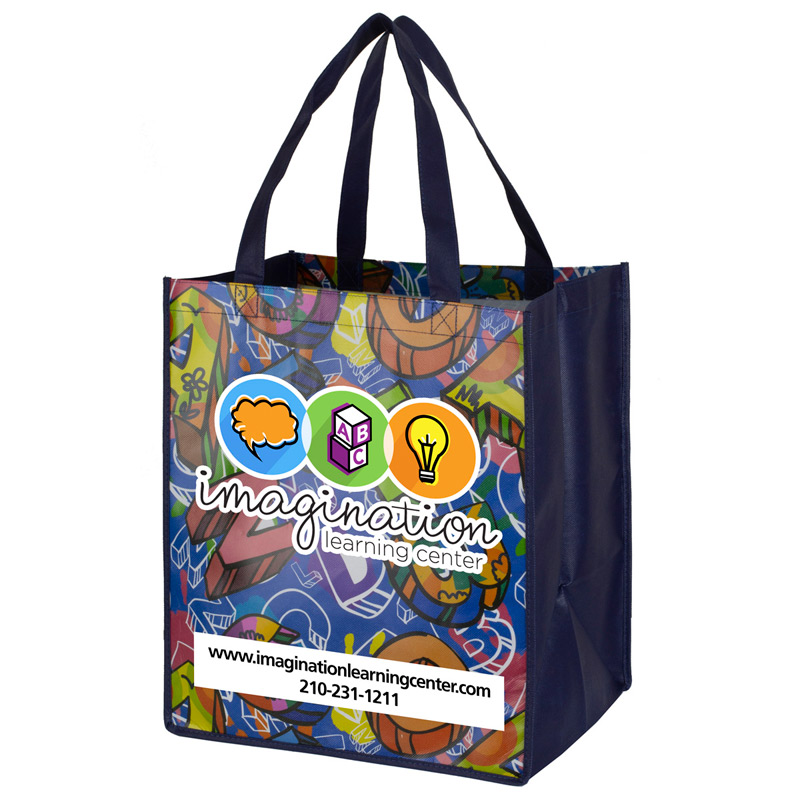 13" x 15" Full Color Glossy Lamination Grocery Shopping Tote Bags