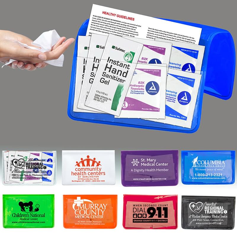 Sanitizer & Wipes On-the-Go Kit in Colorful Vinyl Pouch