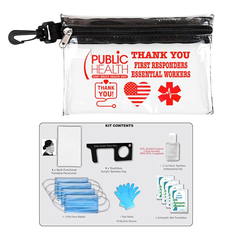 12 Piece Safety Kit in Zipper Pouch with Carabiner Attachment
