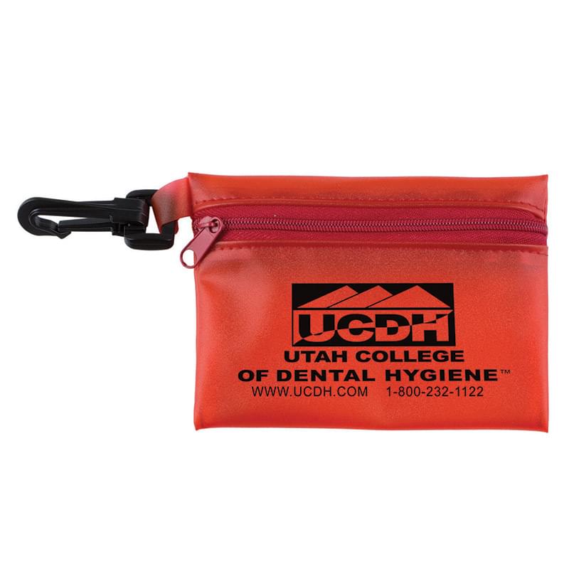 "Essential On The Go" 7 Piece Wellness Kit in Translucent Zipper Pouch with Plastic Carabiner Attachment