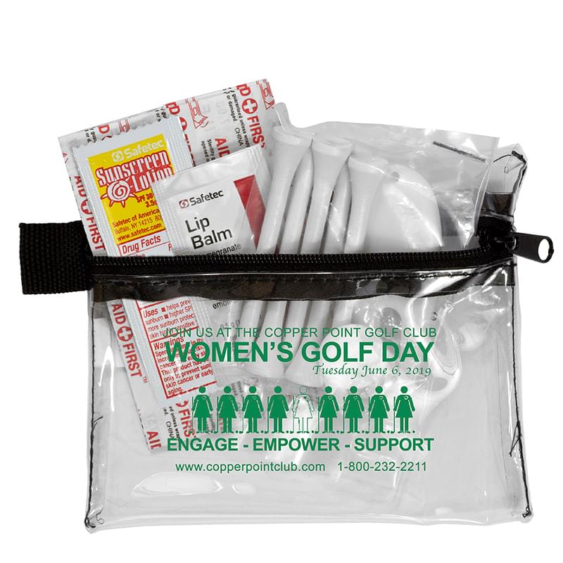 "Del Monte" 13 Piece Golf Kit Components inserted into Zipper Pouch