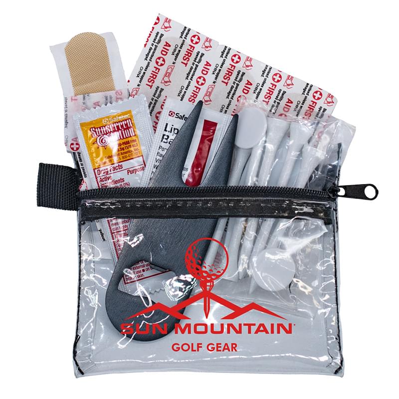 "DEL MONTE 15" 15 Piece Golf Kit Components inserted into Zipper Pack