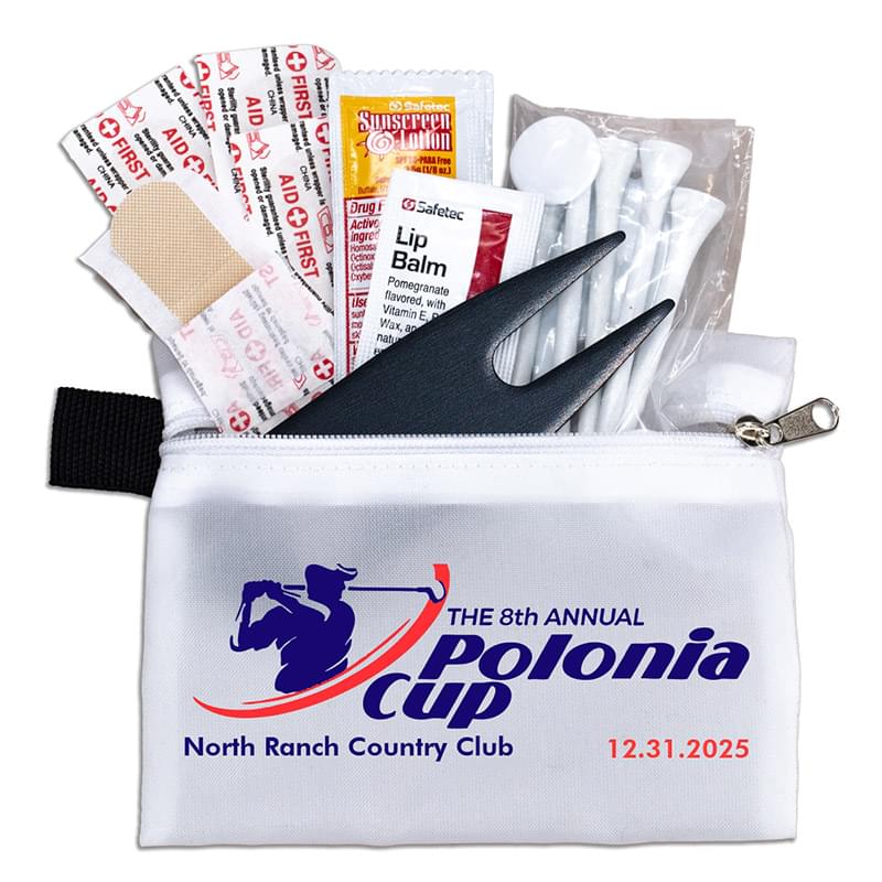 "DEL MONTE 15" 15 Piece Golf Kit Components inserted into Zipper Pack