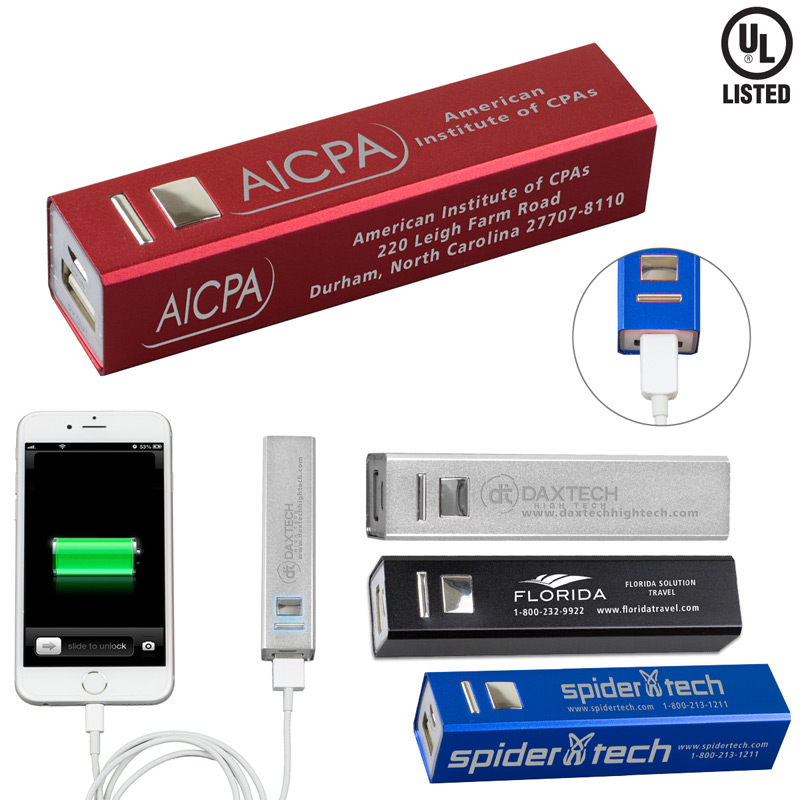 "In Charge Alloy" UL Listed Aluminium 2200 mAh Lithium Ion Portable Power Bank Charger