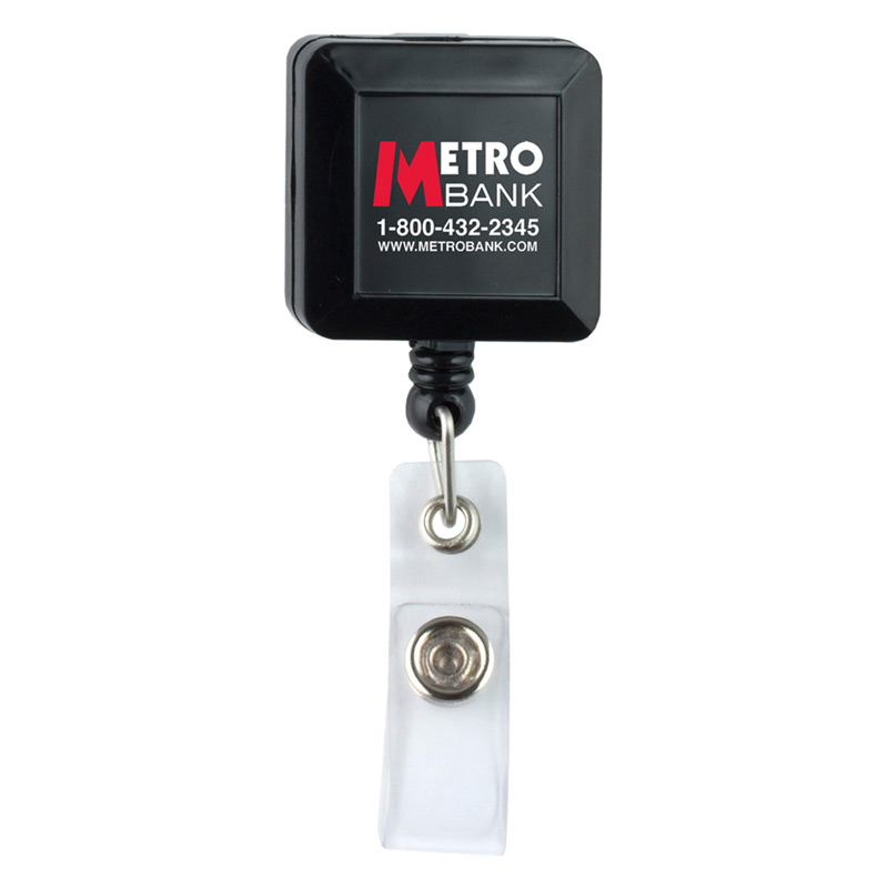 30" Cord Square Retractable Badge Reel and Badge Holder with Metal Slip Clip Backing (Spot Color Print)