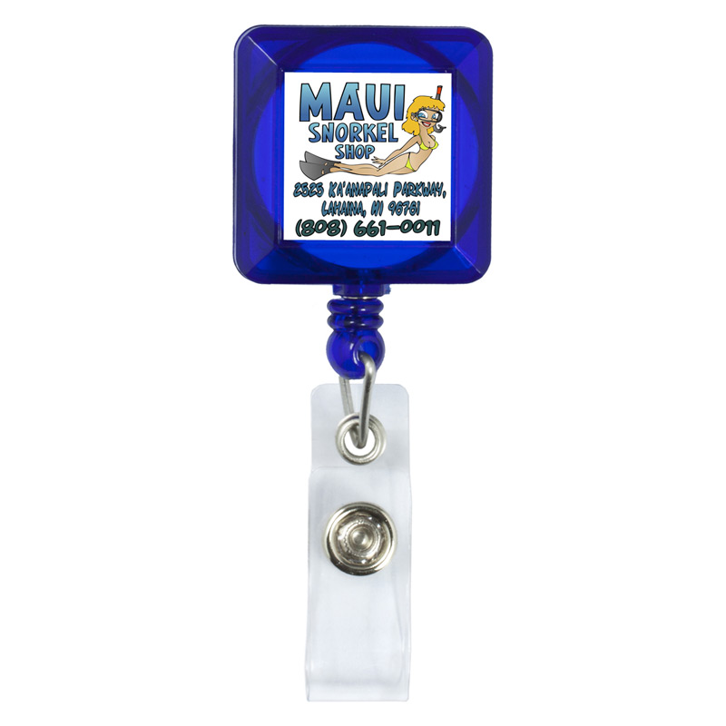 30" Cord Square Retractable Badge Reel and Badge Holder with Metal Slip Clip Backing