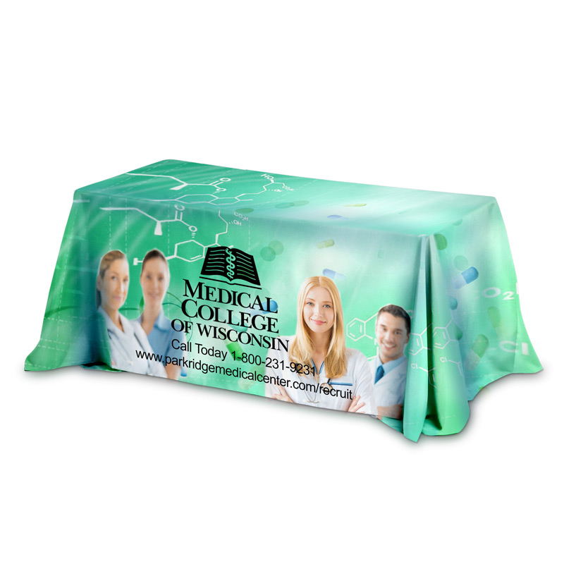 6' 3-Sided Throw Style Table Covers Full Color Dye Sublimation Imprint - Fits 6 Foot Table