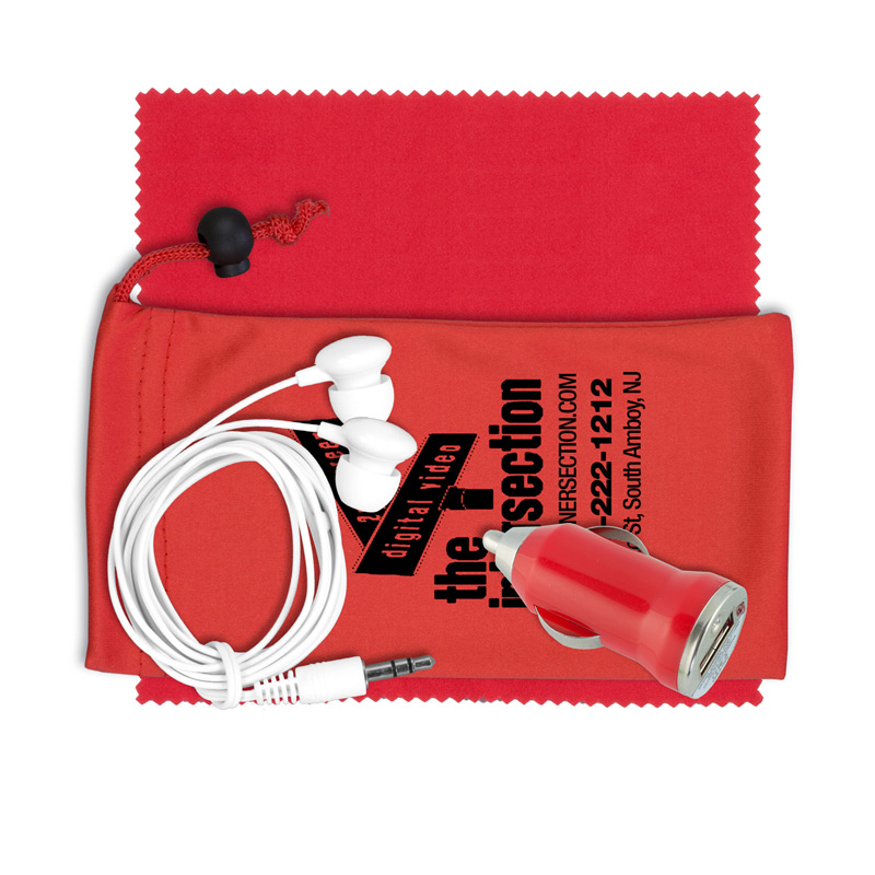 Mobile Tech Auto Accessory Kit in Microfiber Cinch Pouch