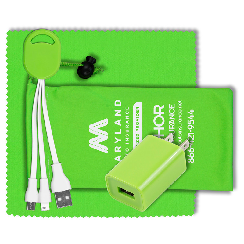 Mobile Tech Wall Charging Kit in Microfiber Cinch Pouch