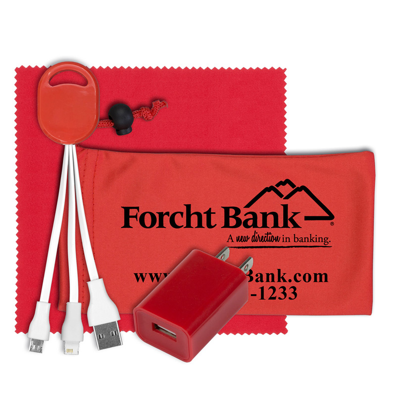 Mobile Tech Wall Charging Kit in Microfiber Cinch Pouch