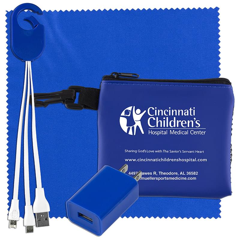 "TechMesh Jumbo" Tech Home and Travel Kit with Microfiber Cleaning Cloth, USB Wall Charger in Mesh Zipper Pouch