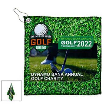 "THE FULL COLOR WEDGE GOLF TOWEL" 12" x 12" 300GSM Thickness Full Color Sublimation Microfiber Golf Towel