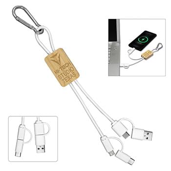 "LISBON" 5-in-1 Bamboo Cell Phone Charging Cable w/Carabiner