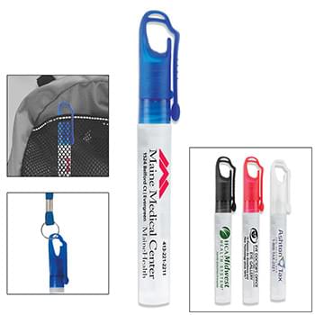 10 ml. Antibacterial Hand Sanitizer Spray Pump Bottle with Carabiner Clip Cap (Spot Color Print)