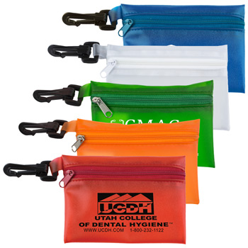 4-7/8 W x 3-1/8" H - Translucent Zipper Storage Pouch Bag with Plastic Hook