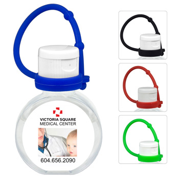 1 oz Compact Hand Sanitizer Antibacterial Gel in Round Flip-Top Squeeze Bottle with Colorful Silicone Leash