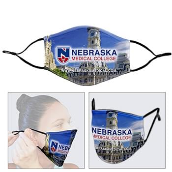 Full Color Sublimation 3-Ply Washable & Reusable Cotton/Polyester Face Mask with Ear Loop Adjusters