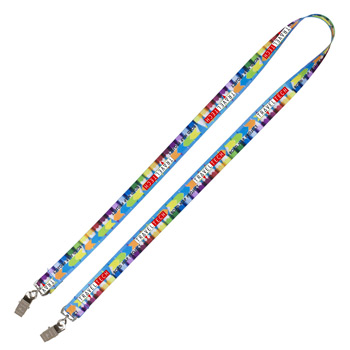 3/4" Width Dual Attachment Super Soft Polyester Multi-Color Sublimation Lanyard