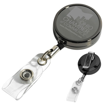 30" Cord Gunmetal Colored Solid Metal Retractable Badge Reel and Badge Holder with Laser Imprint