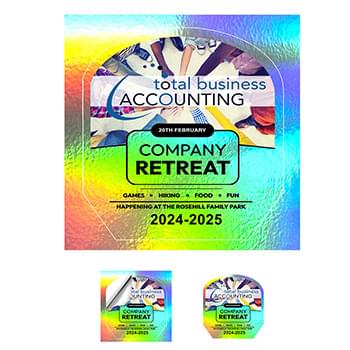 “CUSTOMCUT™" 9.1 sq inch to 16 sq. inch Full Color Custom Shape Removable Vinyl Stickers in Singles