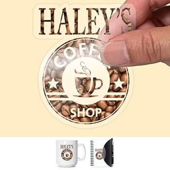 "CUSTOMCUT™" CLEAR 16.1 sq inch to 25 sq inch Full Color Custom Shape Removable Vinyl Sticker Decals in Singles