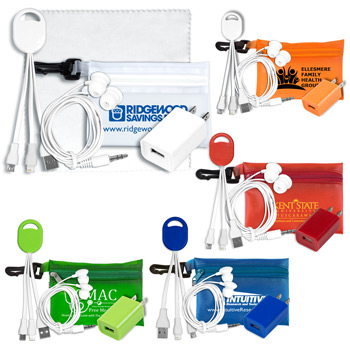 Mobile Tech Earbud and Charging Kit in Translucent Carabiner Zipper Pouch